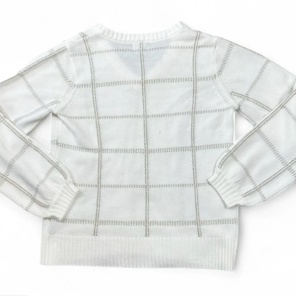 Worthington Women's Sweater Small S Ivory Gold Metallic Plaid V-Neck Shimmer - Picture 6 of 12